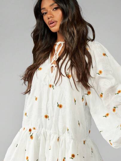 sachin and babi light blue dress Simply Be Cherry Embroidered Smock Dress main image 1