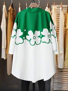 SHEIN LUNE Blusa con estampado floral de manga corta para mujer talla grande, ropa de verano casual, minimalista y elegante para días festivos - Blanco - Ver 2