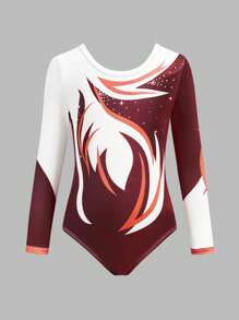 SHEIN Young Girl' Comfortable Contrast Color Long Sleeve Jumpsuit, Dance & Sports Activewear, Spring Autumn Performance