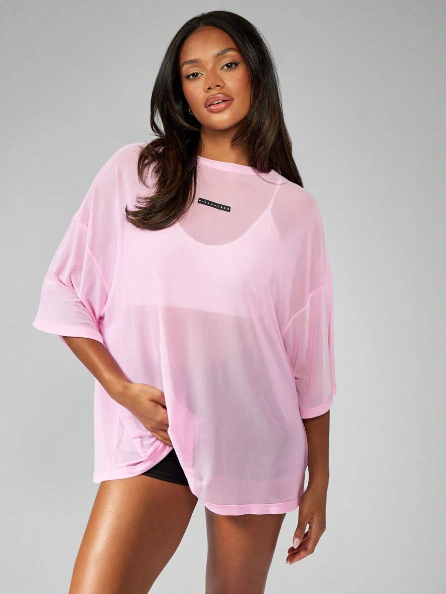 MISSGUIDED Camiseta de malla de verano talla grande, una prenda esencial para el streetwear primaveral, ideal como cobertura para festivales y playa - Rosa Pálido - Ver 1
