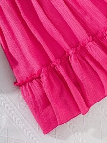 Tween Girl Sleeveless Solid Color Simple Fashion Casual Daily Dress - Hot Pink - View 6