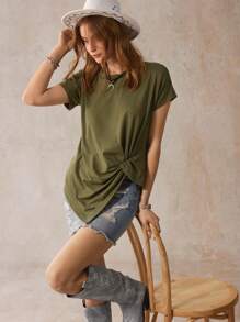 SHEIN LUNE 素色不對稱下擺T恤