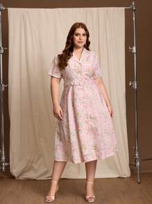 SHEIN MOD 大码女式花卉印花中长休闲连衣裙，春夏女式复活节连衣裙女式长裙女式超长连衣裙女式大码连衣裙女式大码服装复活节连衣裙，毕业礼服母亲节连衣裙 7 月 4 日服装连衣裙毕业太阳裙娃娃裙毕业礼服文艺复兴博览会休闲夏装夏季超长裙夏威夷女装文艺复兴博览会女式大码服装复古女式大码连衣裙女式大码服装女式大码服装女式大码服装正式工作夏装女式大码服装商务休闲女式连衣裙优雅礼服女式大码太阳裙女式短裙夏季，女式生日礼服 - 粉色 - 查看 4