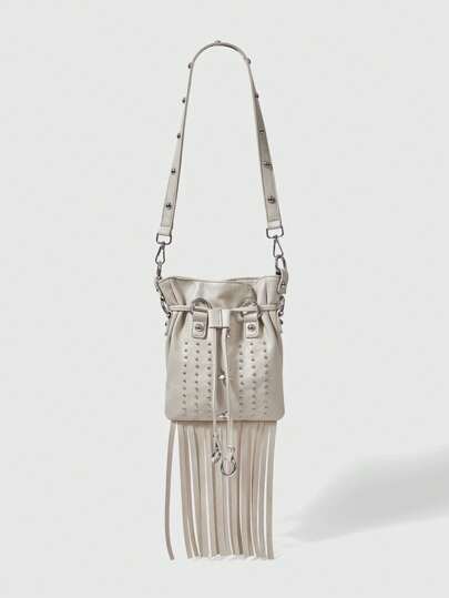 Fairycore Women Y2K Desert Taupe Studded Shoulder Bag - Metal Star & Boho Tassel Bag For Festival, Beach Vacation, Night Party,Accessories