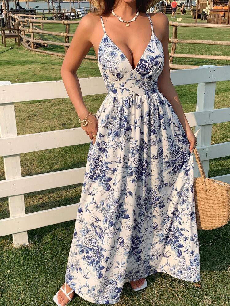 Women's Vacation Casual Floral All-Over Print Halter Dress Cruise Women Outfits Boho