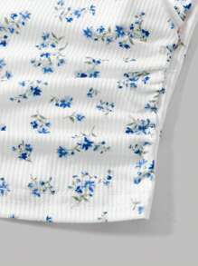 SHEIN Girlism Tween Girl 2 件套，休闲简约舒适褶皱腰挂脖背心 - 黑色 - 查看 4