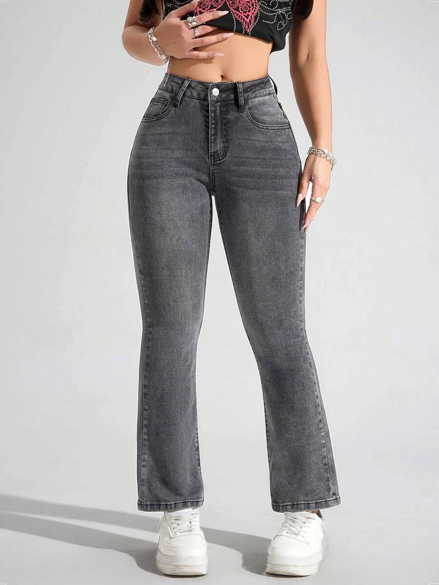 SHEIN PETITE Damen Weite Lässig Jeans mit Taschen, vielseitig