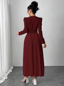 Rafferiza Đầm dài xếp ly trang trí hình bướm thanh lịch cho nữ Maxi trang phục nữ - Đỏ - Xem 2