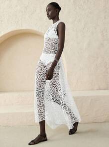 Ontre Váy che thân không tay cổ tròn màu trắng trong suốt độc quyền dành cho nữ vào mùa hè - trắng - Xem 5