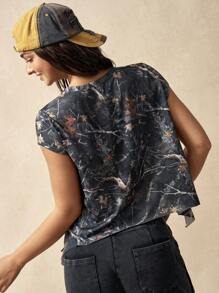 VARSIVA All-Over Print Round Neck Asymmetric Hem Summer Short Sleeve Sports T-Shirt - Multicolor - View 2
