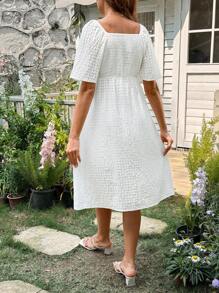 SHEIN 2pcs/Set Women Maternity Sweetheart Neck Drawstring Crop Top And Shorts Set, White Summer Outfit - White - View 2