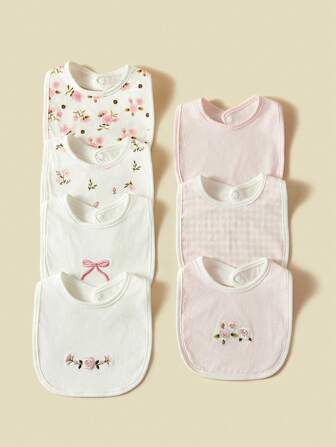 7 st/set haklappar, andningsbara, absorberande, blommiga och rosettmönster för flickor, vår/sommar