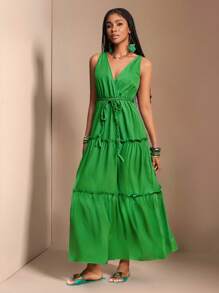 Slaydiva 2025 Neues Sommerkleid, Musikfestival, Ostern, St. Patrick's Day, Western Stil, Nomaden Stil, Hochzeitsgast, Geburtstagsfest, Abschlussfeier, Studentenmode, Lässig, Urlaub, Kreuzfahrt, Strand, Sonnenbaden, Erholungsresort, mehrlagig gerafft, Volant Saum, geflochtener Träger, Grün, Frauenkleid - Grün - Übersicht 3