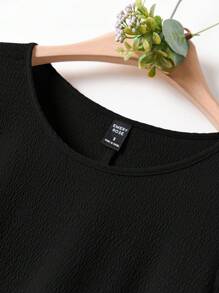 Rusticease 女士夏季休闲纯色泡泡袖中长连衣裙 - 黑色 - 查看 3