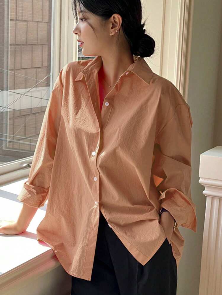 Women's Solid Color Long Sleeve Single Breasted Casual/Office Shirt