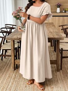 EMERY ROSE 大码褶皱喇叭下摆连衣裙，夏季时尚