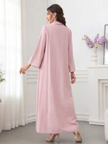 SHEIN Najma Collar Embroidery Applique Contrast Color Floral Patchwork Dress, Modest