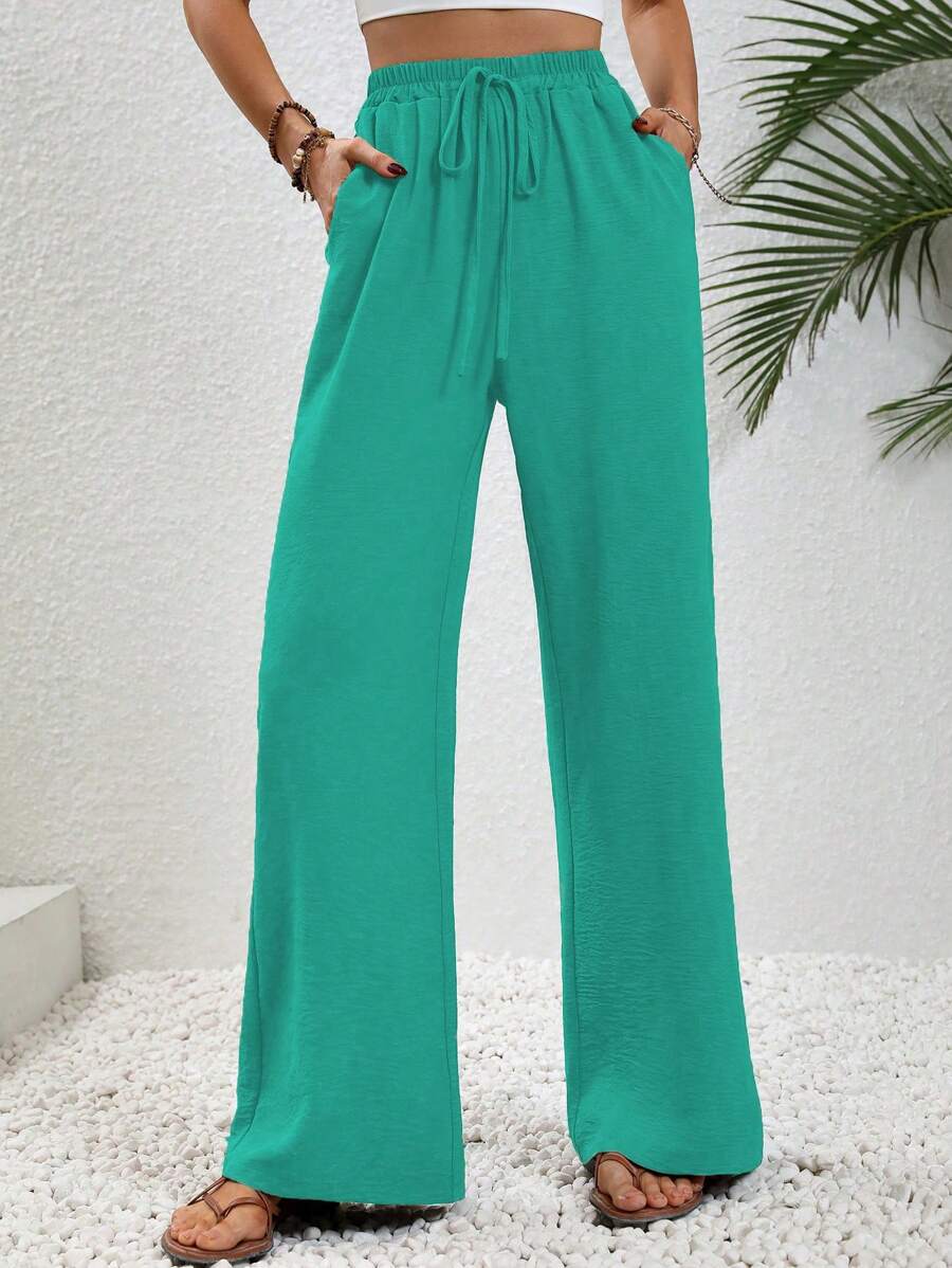 SHEIN LUNE 休闲简约纯色阔腿裤 - Blue Power - 查看 1