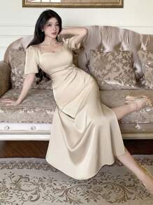 DAZY New Summer Elegant & Classy Solid Color Women Mid-Length Dress