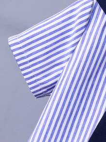 SHEIN 4pcs Set Young Boy Summer Cute Striped Short Sleeve Shirt, Elastic Waist Shorts, Cape, With Belt, Suitable For Birthday Party, Evening Party, Performance, Wedding, Back To School, Vacation - Multicolor - View 5