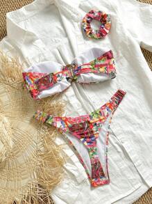 Swim Mod Women All-Over Print Bandeau Bikini Set, Suitable For Summer - Multicolor - View 2