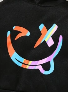 2 pièces Ensemble sweat-shirt à capuche et pantalon décontracté, décontracté et confortable pour garçons, avec des motifs d'expression amusante. Convient pour les voyages, l'école et les rassemblements quotidiens. Tenues essentielles d'automne et d'hiver pour la rentrée scolaire