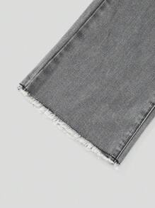 Plus 女童休闲基本款舒适优雅清新宽松阔腿学院风纯白色牛仔裤 - 灰色 - 查看 4