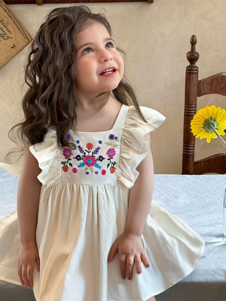 LMoss Kids Baby Girl Ditsy Floral Ruffled Collar Woven Dress - Green - View 1