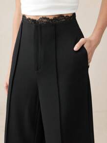 BizChic Sheer Lace Black Wide Leg Pants For Women, Modern Elegant Urban Commute Everyday Versatile 90s Retro Christmas New Year, Romantic Valentine's Day Party Beach Graduation Fashion Carnival Holiday Minimalist Suitable For Wedding Guest, Host, Date, Party, Concert, Brunch, Airport, Multi-Occasion - Black - View 1