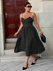 Rometta Plus Size Women's Elegant Polka Dot Slip Dress, Versatile Casual Commuter Fashion, Suitable For Summer, Back To School, Graduation, Holidays, Valentine's Day, Music Festivals, Mother's Day, Halloween, Thanksgiving, Easter, National Day, Dances, Dates, Parties, Outings - Multicolor - View 7