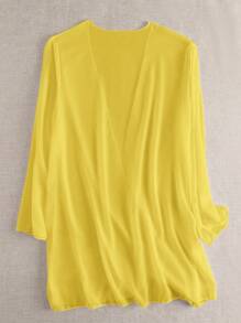 Swim Vcay Women's Solid Color Long Sleeve Open Front Loose Kimono Cover Up, Suitable For Vacation
