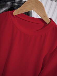 Selianne Women's Solid Color Round Neck Short Sleeve Casual Versatile T-Shirt - Red - View 3