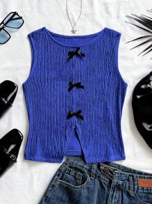 Soleia Casual Colorblock Bowknot Open Vent Tank Top, Simple & Fashionable Design Suitable For Summer - Royal Blue - View 5