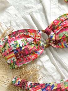 Swim Mod Women All-Over Print Bandeau Bikini Set, Suitable For Summer - Multicolor - View 5