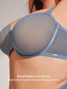 LUVLETTE 加无衬里半罩杯透气网眼透明透气基本款清爽舒适迷你文胸 - 霧霾藍 - 查看 7