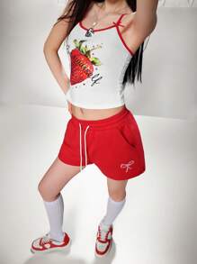 K-Vae 女士白色草莓印花休闲基础款吊带背心，夏季日常穿着 - 白色 - 查看 1