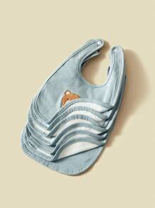 7pcs Baby Boy Drool Bibs With Cute Bear Embroidery, Absorbent Breathable Soft Feeding Burp Cloth - Multicolor - View 3