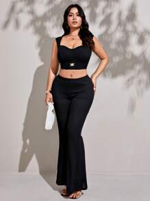 Viva Relle Plus Size Textured Casual Vacation 2 Pieces Set - Black - View 1