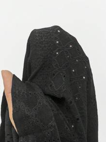 Calvaya Plus Eyelet Embroidery Lantern Sleeve Peplum Tee
