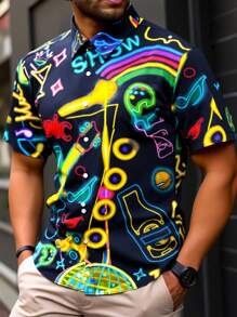 Manfinity EMRG 宽松大码男式彩虹和乐器印花衬衫 - 彩色 - 查看 3