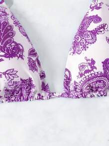 Swim Vcay Women's Vacation Beach Paisley Print Halter Swimsuit Top - Purple - View 5