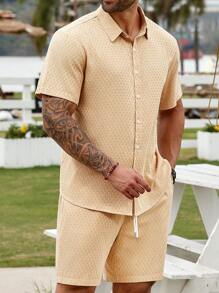 Manfinity RSRT Plus Size Woven Jacquard Striped Short Sleeve 2pc Set