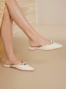 MOTF PREMIUM WOMEN'S FASHION SIMPLE SQUARE TOE BOW DECOR FLATS - White - View 8