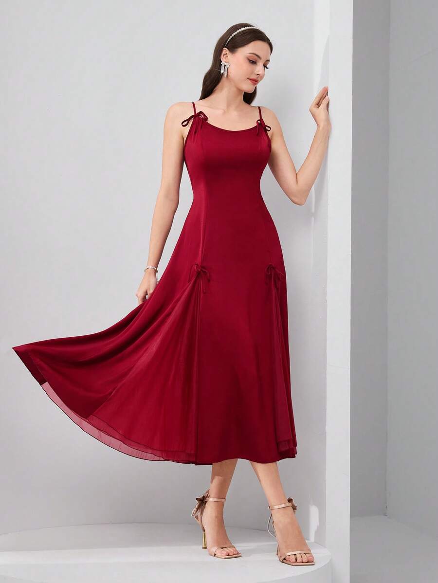 Modelyn Robe maxi élégante femme à couleur unie avec décor papillon - Rouge foncé - Voir 1