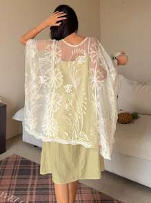 DAZY 2pcs Set Women Lace Cami Sleep Dress And Robe Pajama Set, Loose Fit, Fall Winter Clothes - Yellow - View 3