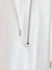 SHEIN Unity Women Casual Asymmetrical Drawstring Zip-Up Short Sleeve Hooded Sweatshirt, Spring/Summer,Graduation,Teacher,Back To School Pullover Fall - White - View 3