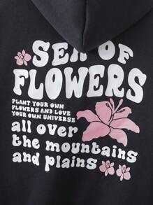 SHEIN Tween Girl Casual Graphic Print Hooded Sweatshirt