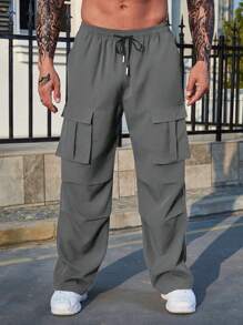 Manfinity Homme Loose Men's Flap Pocket Side Cargo Pants - Grey - View 4