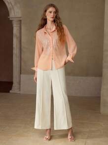 MOTF PREMIUM FAUX PEARL & CONTRAST SEQUIN DETAIL SHIRT - Pink - View 6