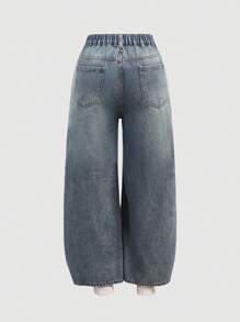 SHEIN MOD Plus Size Women Casual Loose Flare Leg Distressed Denim Jeans, Blue